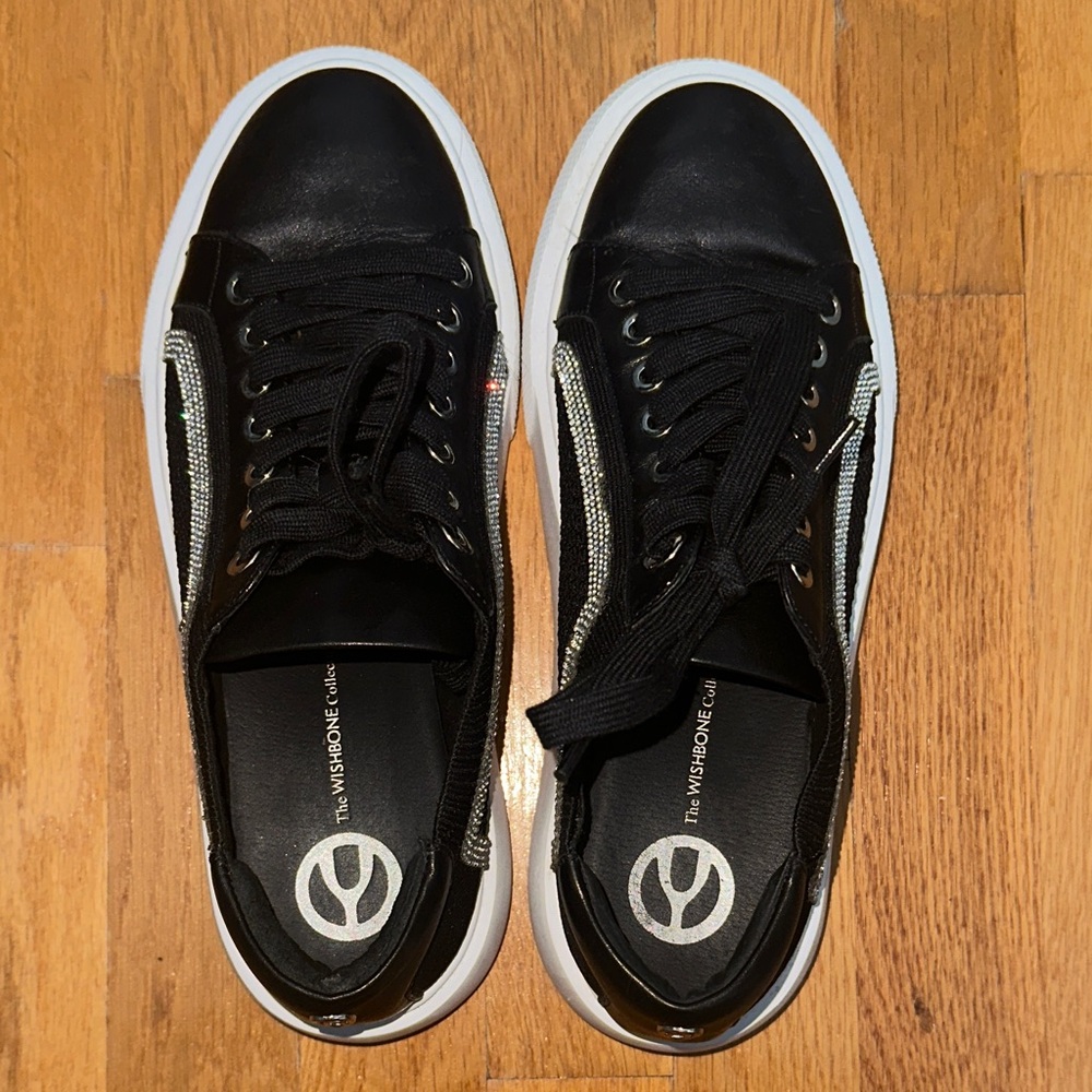 Wishbone Black Sneakers with Crystal Detail and White Trim